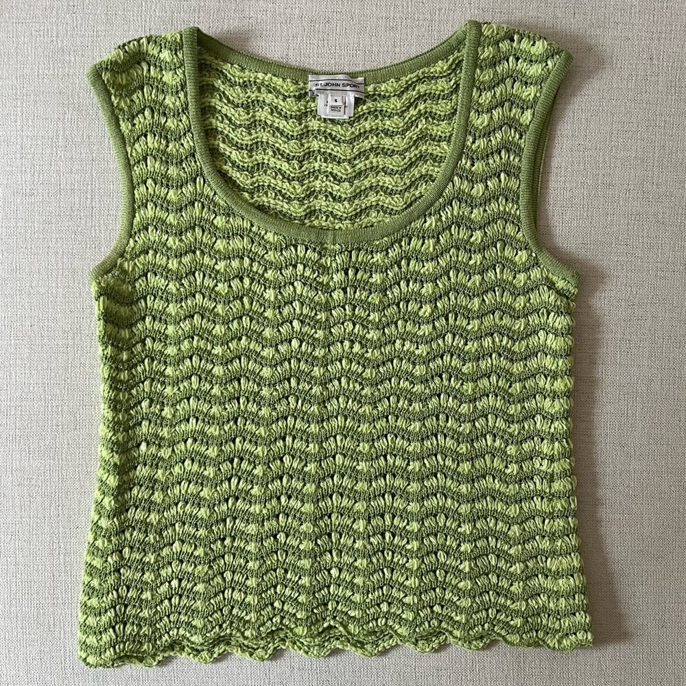 Vintage St. John Sport Crochet Knit Lime Green Tank Top